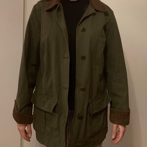 L.L. Bean Olive Green barn Coat with Brown Accents